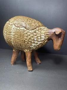 Vintage Art Studio Pottery Lidded Sheep Figurine Clay Unique Signed Nan 8”x8.5” - Picture 1 of 18