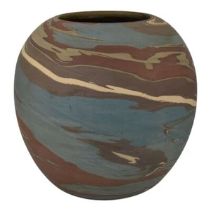 Niloak Mission Swirl 1925-30s Vintage Hand Made Art Pottery Blue Brown 8" Vase - Picture 1 of 6