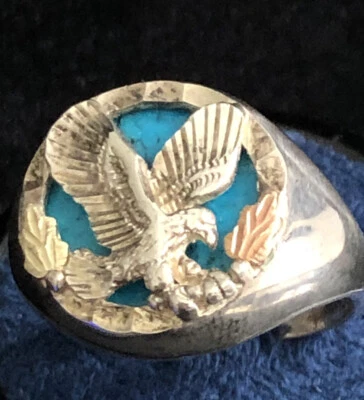 Anel de águia Rushmore Black Hills ouro 925 azul turquesa (9) 12k QVC US$ 350 varejo* - Imagem 1 de 4