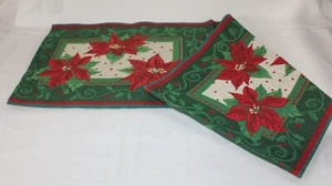 Runner da tavolo arazzo natalizio natalizio verde/rosso Poinsettias 13" x 68" - Foto 1 di 3