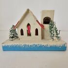 Vintage Christmas House Coconut Putz Display Mica Glitter with Tree Japan