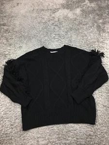 Time And Tru Sweater Womens Size Large Black Fringe Design - Picture 1 of 13