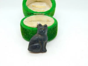 Czech Black Glass Cracker Cat Charm Keepsake Antique c1920 Art Deco - Picture 1 of 3