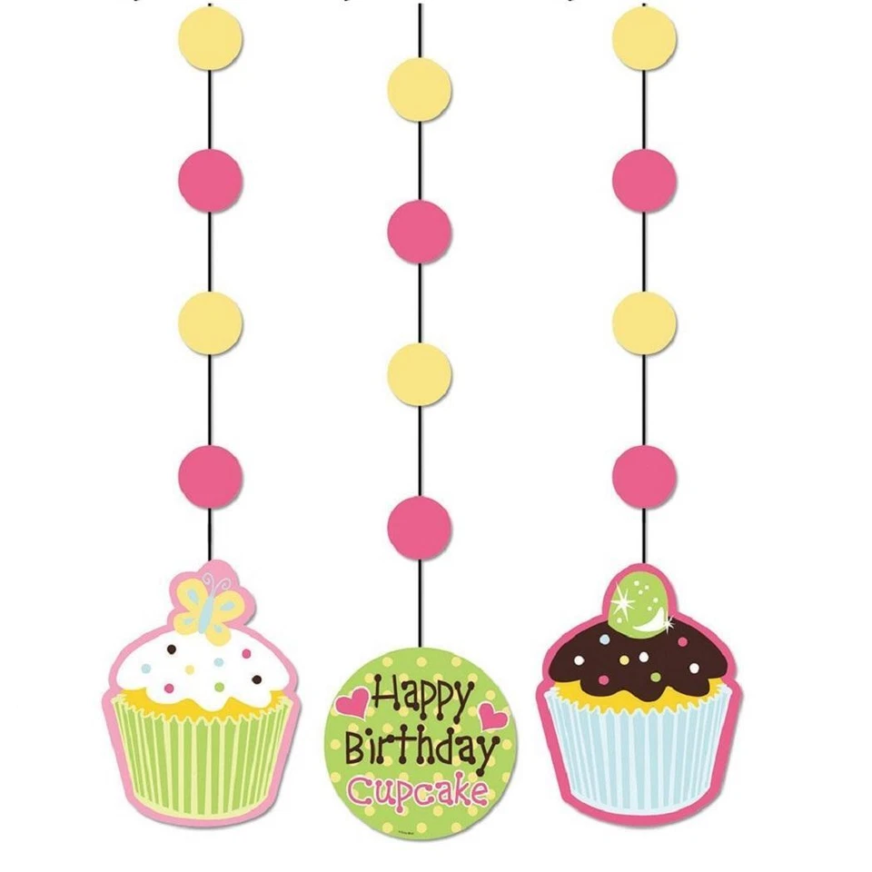 Sweet Treat Cupcake Dessert Polka Dot Birthday Party Decoration Hanging Cutouts - Image 1 of 1