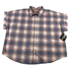 Ridgecut Womens Blouse Sz 3X Pink Blue Plaid Button-Up Short Sleeve NWT - Picture 1 of 15