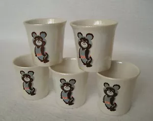 Set 5 Vintage USSR Olympic Games Moscow 1980 mini Porcelain Cups Shots - Misha - Picture 1 of 12