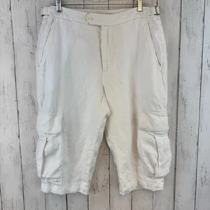 Banana Republic weiß Leinen hoch geschnitten Bermuda Cargo Shorts Größe 12 Taschen - Bild 1 von 17