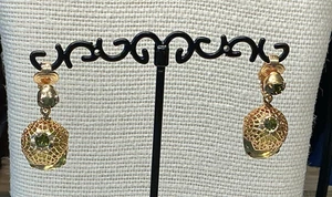 Saraha Coventry Ohrringe Oliv Glas Strass Gold Filigran Clip On Set 66C - Bild 1 von 4