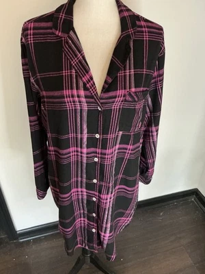 Victoria's Secret Black & Pink Plaid Shimmer Pajama Sleep Gown Top Sz. M — 第 1/4 张图片
