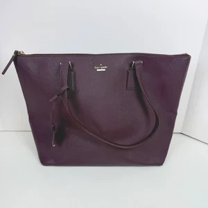 Kate Spade Pflaume Saffiano Leder große Beuteltasche Tasche Reißverschluss oben gestreift innen - Bild 1 von 14