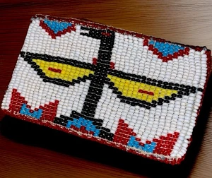 Native American Beaded Belt Buckle 2.25 in x 4 in Thunderbird Design - Picture 1 of 7
