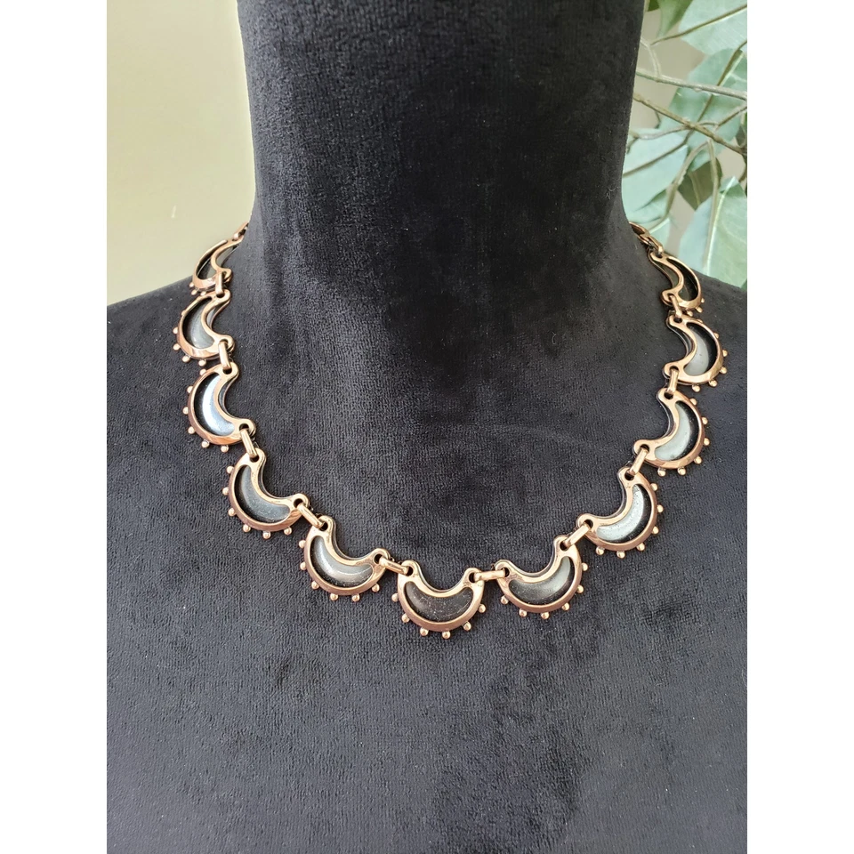 Women Copper with Black Enamel Crescent Moons Clip-On Link Necklace with Lobster - Image 1 of 4