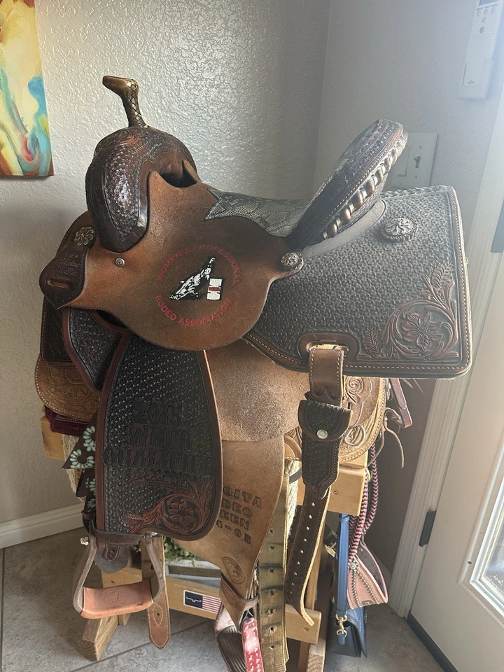 14” Marlene McRae Special EFFX 2015 NFR Qualifying Barrel Saddle - Image 1 of 4