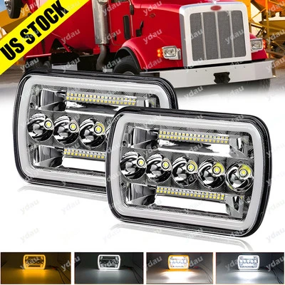 Pair 7x6'' 5x7'' LED Headlights DRL Turn Light For Peterbilt 365 367 379 386 389 - Image 1 of 4
