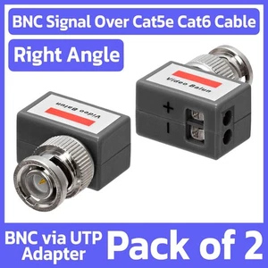 Paquete de 2 adaptadores de ángulo conector Balun macho BNC para cámara de video CCTV Cat6 Cat5e - Imagen 1 de 5