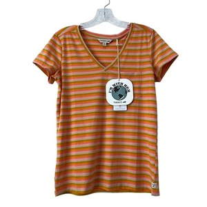 Toad & Co Swifty Aviatrix Pocket Tee Begonia Stripe Colorful Stretch Size XS NEW - Picture 1 of 9