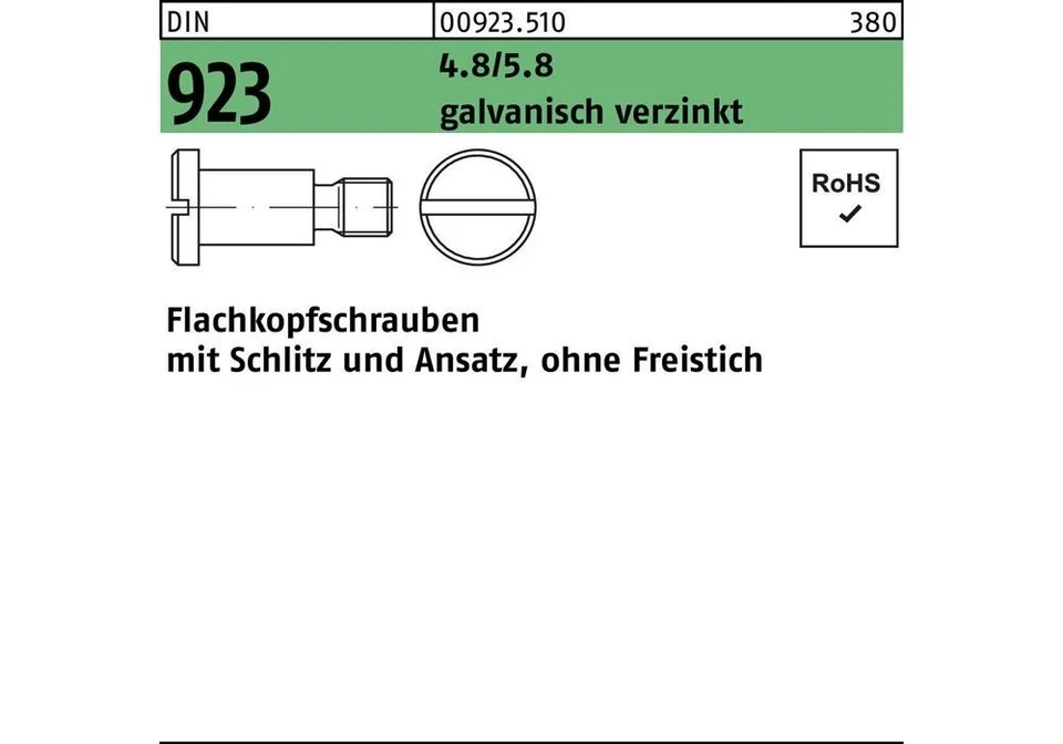 Reyher Flachkopfschraube DIN 923 m.Schlitz/Ansatz M 4 x 6 x 6,0 4.8/5.8 galva...