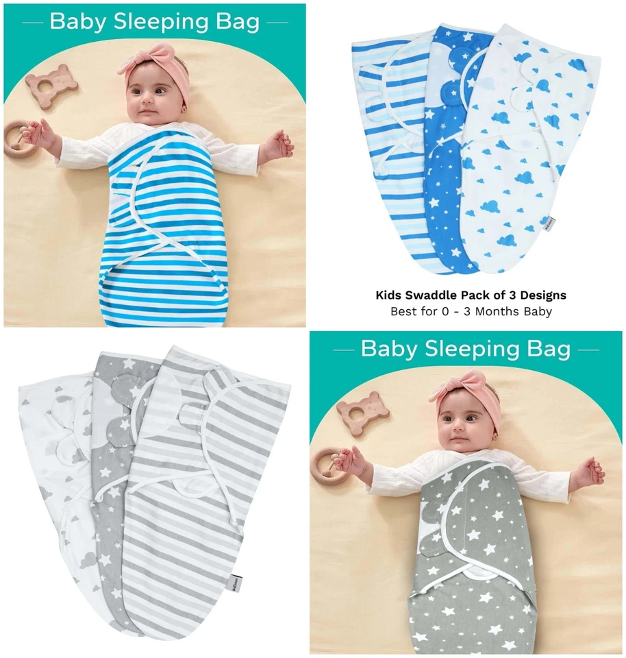 New Born Baby Swaddle 0-3 Month 3-Pack Cotton Adjustable Blanket Baby Sleep Sack - Image 1 of 1