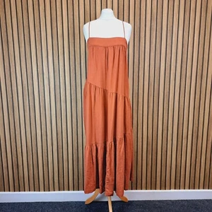 Abercrombie & Fitch Maxi Abito Piccolo Terracotta Prairie Svasato Sciolto Oversize - Foto 1 di 13