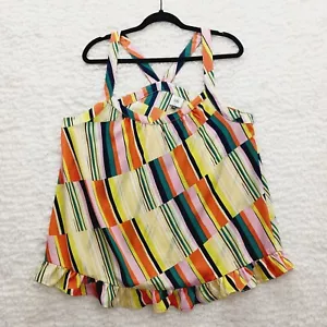 Cabi Women Size Large L Striped Blouse Ruffle Hem Sleeveless Orange Boho Retro - Picture 1 of 15