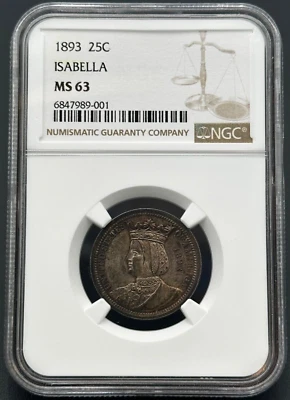 1893 25c Silver Commemorative Uncirculated Isabella Quarter NGC MS 63 - Image 1 of 4