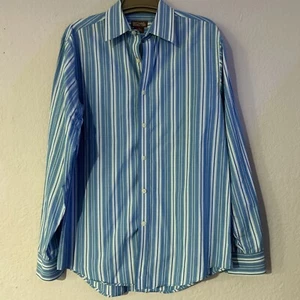 Michael Michael Kors Button Down Shirt Blue White Stripes Long-Sleeve Size Small - Picture 1 of 7