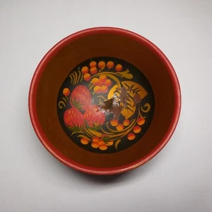 N9728 Bowl Catchall Golden Wood Fruit Decor Hand-Painted Art Nouveau Table - Picture 1 of 12