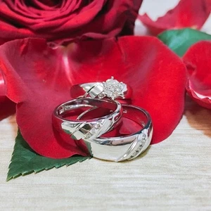 His Hers Matching Diamond Wedding Set Engagement Ring 14K White Gold Solitaire - Picture 1 of 3