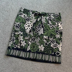 - Ann Taylor LOFT Mini Skirt Navy Blue Green Tropical Floral 100% Cotton US 2 - Picture 1 of 6