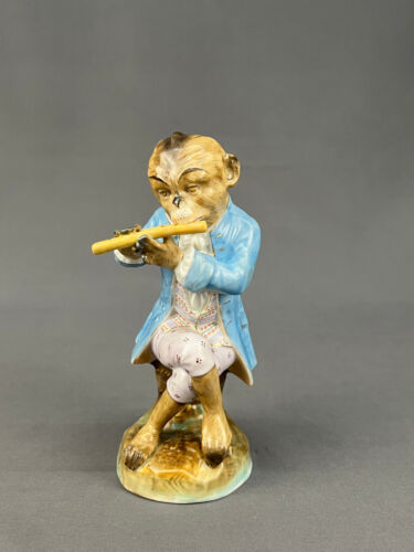Antique Dresden Meissen Style 5 3/4" MONKEY PLAYING FLUTE Porcelain Figurine