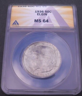 1936 50 Cents  Elgin  , ANACS  MS 64 ,  nice silver coin      #  1568,47-2 - Image 1 of 4