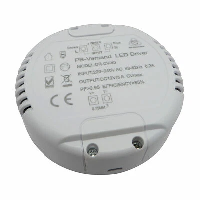 Runder LED Trafo 1- 40 Watt 12V DC RUND Netzteil Transformator ohne Mindestlast - Bild 1 von 3