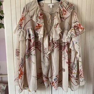 LADIES ''H&M'' APRICOT-NUDE, FRILL NECK, CHIFFON, SUMMER BLOUSE, TOP SIZE - Picture 1 of 6