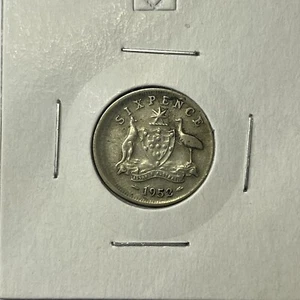 1952 Sixpence Coin - BroadStrike Misstrike Large Error - Silver Scarce Collar - Picture 1 of 2