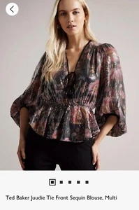 Ted Baker Juudie Tie front Sequin Top / Blouse, Multi Size 5 (16) - Picture 1 of 6