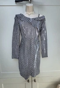 Love & Other Things Stripe Metallic OneShoulder Wrap Party Dress Size XS 6 - Picture 1 of 10
