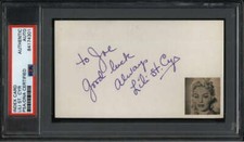 Lili St. Cyr D.1999 Burlesque Actress Signed 3" x 5" Index Card PSA/DNA