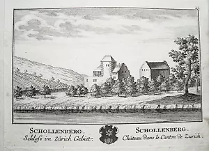 Castillo Schollenberg Flaach Zúrich Suiza grabado en cobre de Herrliberger 1758 - Imagen 1 de 1