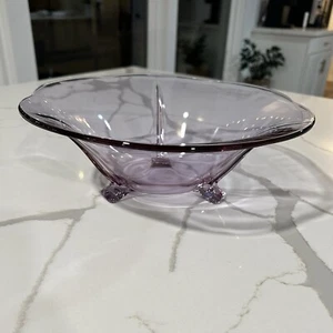 RARE 1930s Fostoria Wisteria Lavender #2394 Flared 3 Footed 11 1/2" Bowl - Picture 1 of 23