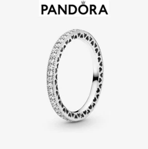 100% Genuine Authentic Pandora Silver Sparkle & Hearts Ring 190963CZ-58 UK Q - Picture 1 of 7