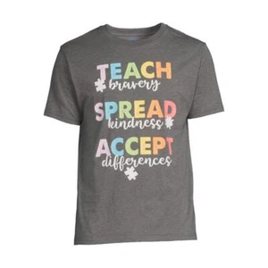 Autism Awareness Shop Teach Bravery Graphic Short Sleeve Unisex T-Shirt - Picture 1 of 5