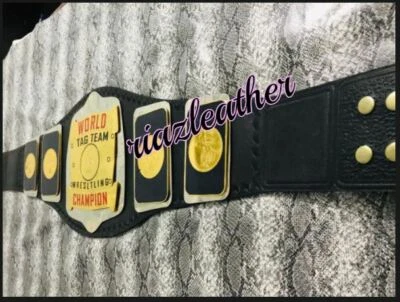 Antiguo cinturón de cuero AWA World Tag Team Wrestling Championship sujetadores de 2 mm (doble capa) Foto 1 de 4