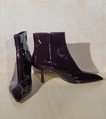 Botas de tornozelo femininas ZARA couro borgonha brilhante com zíper tamanho 7 38 - Imagem 1 de 4