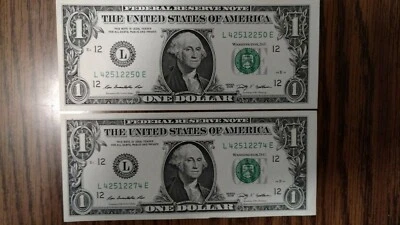  {25} 2009 $1.00 Federal Reserve Notes. Uncirculated Crisp Consecutive NEW BILLS - Image 1 of 4