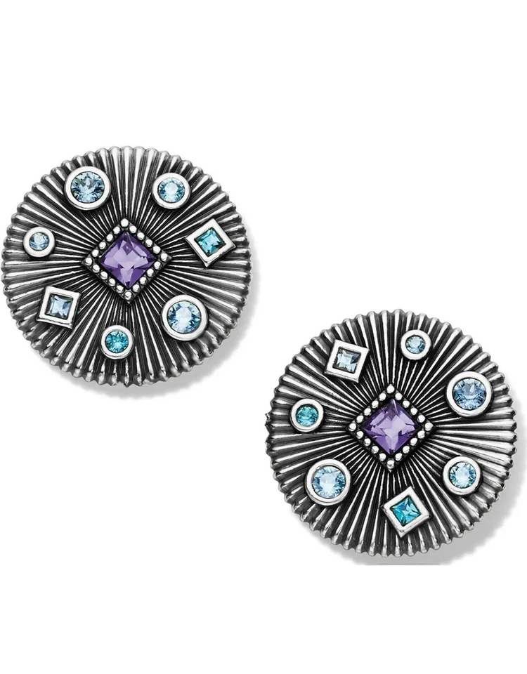 Brighton HALO RAYS Post Tanzanite Purple & Multi Earrings- w/fabric Pouch