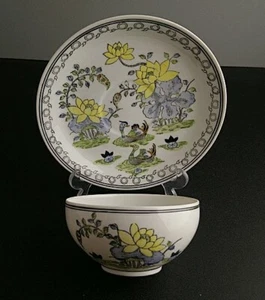 Taza de té china vintage y platillo pato pájaro flores amarillas siglo XX - Imagen 1 de 20