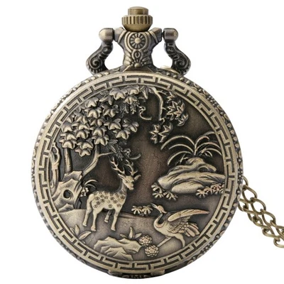 Vintage Style Animal Pattern Necklace Quartz Pocket Watches Deer Retro Elegant - Image 1 of 4