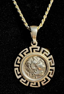 Vintage Alexander the Great Coin Sterling Silver 925 Pendant Necklace - Picture 1 of 10