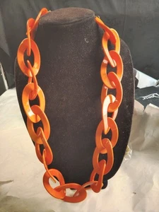Kenneth Lane Exagerado Naranja Llamativo Eslabones Cadena Collar Resina Firmado - Imagen 1 de 4