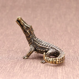 Solid Brass Crocodile Figurine Statue House Decoration Animal Figurines Toys - Picture 1 of 5